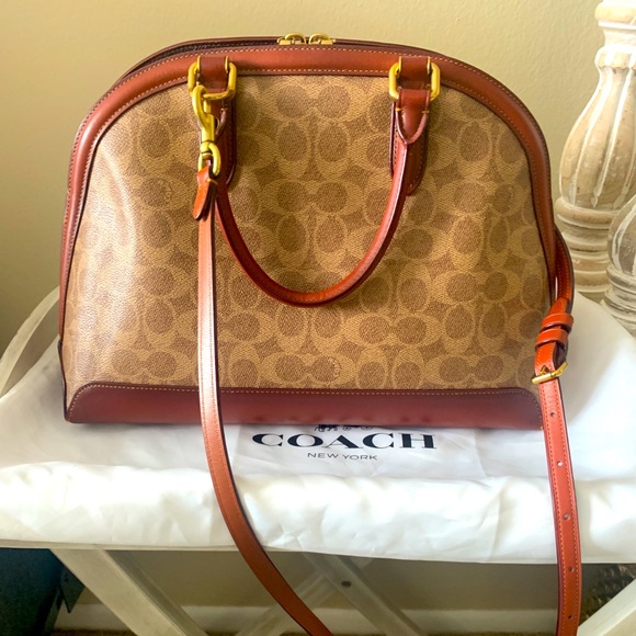 Coach Handbags - COACH brown leather satchel in signature canvas